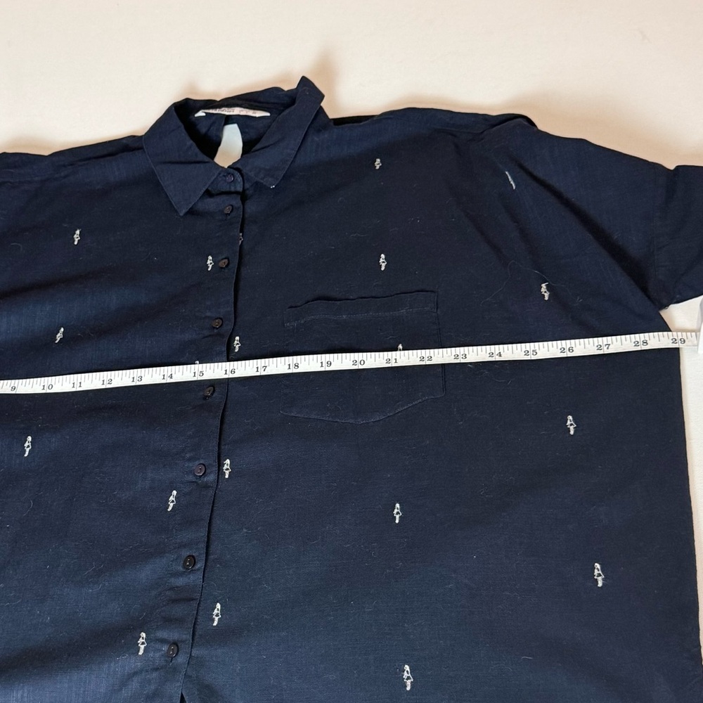 ZARA Basic Navy Embroidered Button Down Shirt Lon… - image 6